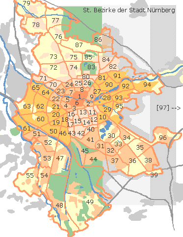 Karte der stadtistischen Bezirke und Stadtteile von Nürnberg