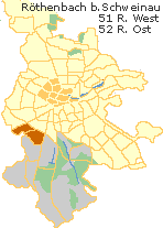 Röthenbach bei Schweinau in der Außenstadt Süd  Nürnberg,  Lage des Stadtteils im Stadtplan