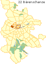 Bärenschanze im der Stadtmitte von Nürnberg, Lage des Stadtteils im Stadtplan