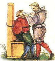 Auszug aus Neubauers Chronik, in der alle möglichen Strafen und Hinrichtungsformen seinerzeit illustriert wurden, Chronik im Besitz der Stadt Nürnberg