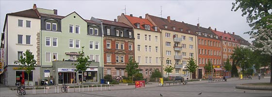 Westseite des Aufseßßplatz in der Südstadt, der Stadt in der Stadt Nürnberg