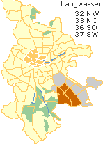 Langwasser in der Südoststadt von Nürnberg, Lage der Statistischen Bezirke im Stadtplan