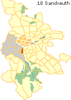 Sandreuth in der Weststadt von Nürnberg, Lage des Stadtteils im Stadtplan